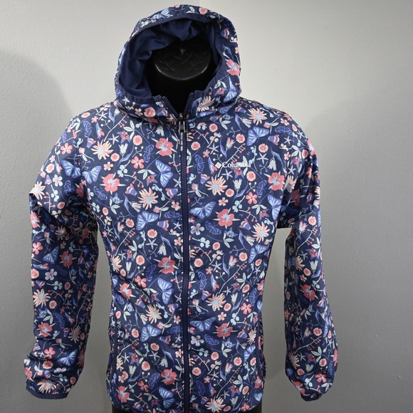 Columbia Other - Columbia Reversible Jacket Girls XL (18/20) Navy Blue Floral Butterfly Hooded